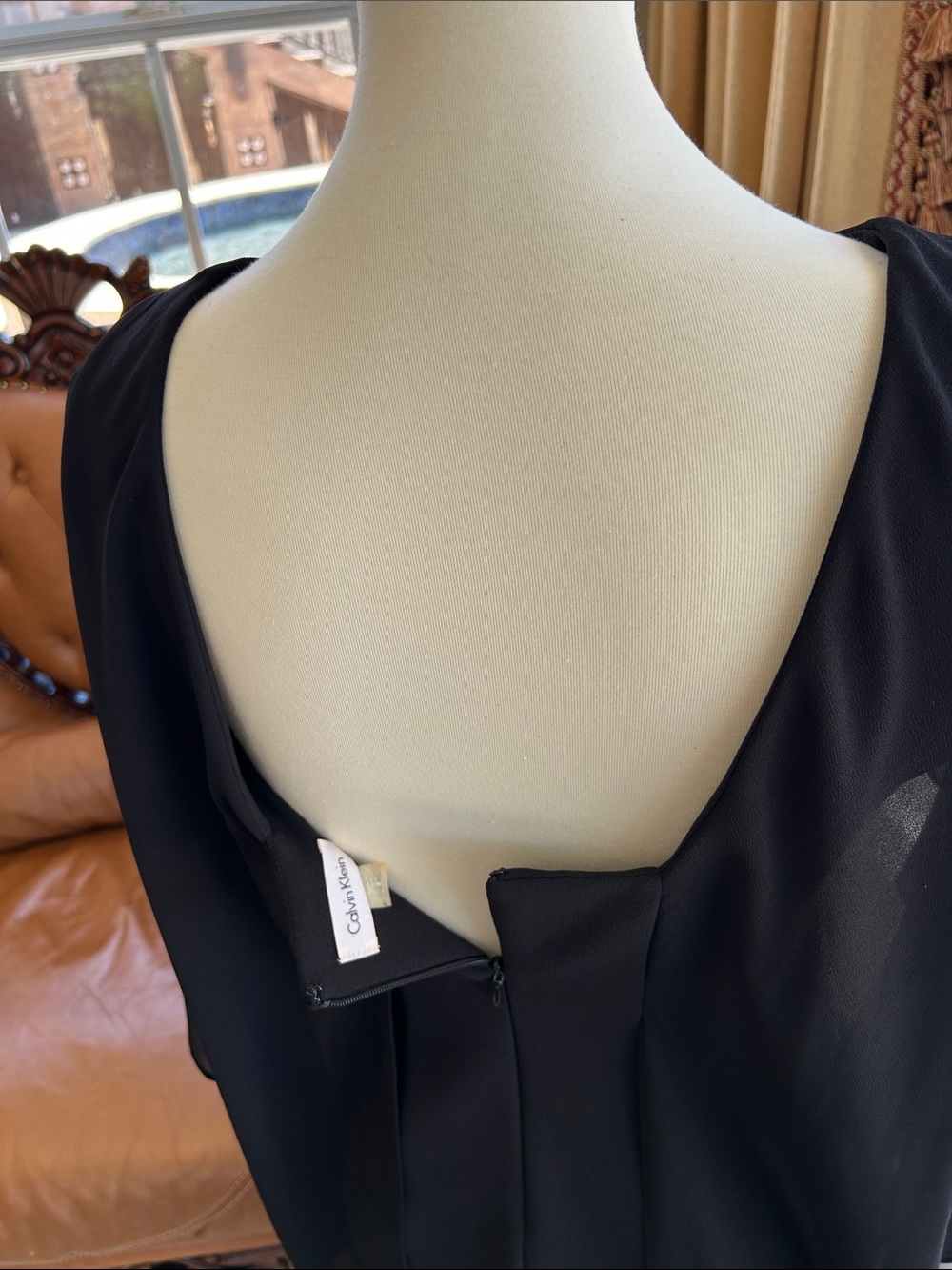 Calvin Klein Black Midi Sheath Dress with Cape Overlay - Picture 4 of 7